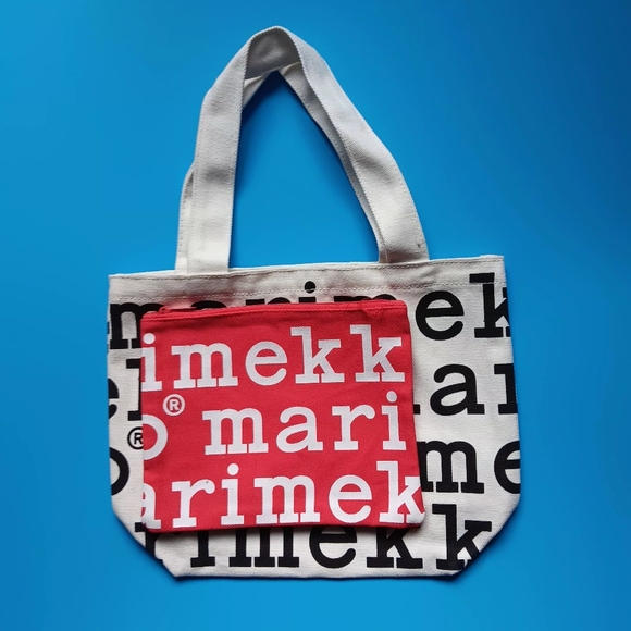 NWOT Marimekko 1 White Logo Tote Bag and 1 Red Zipper Pouch Set - Picture 3 of 7